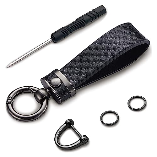 Kewucn Carbon Fiber Style Car Key Chain, Microfiber Leather Keychain, 360 Degree…