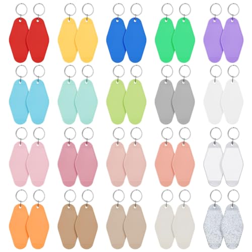 LOTMER 40 PCS Hotel Keychain Blank with Key Rings, 20 Colors Plastic…