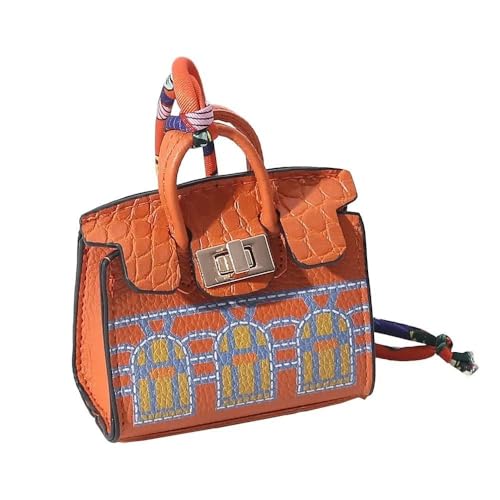 Mini Cute Keychain for women accessories for handbags leather bag charms (Orange)