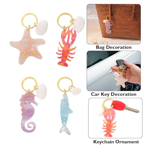 PERSONFUN Coral Pink Lobster Keychain with Shell Charm, Gold Metal Ring, 3.93… - Image 7