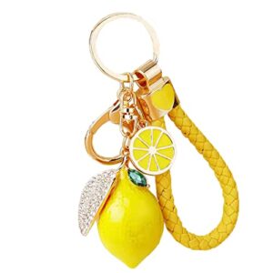 Ergugos Cute Lemon Keychain Little Lemon Crystal Rhinestone Key Chain Fruit Keyring…