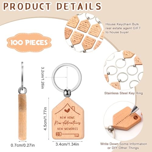 Inbagi 100 Pieces Home Keychain Bulk House Design Keychain Small House Shaped… - Image 2