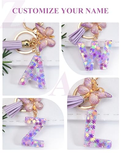 Fmeida Initial Letter Keychains for Women Girls Cute Tassel Butterfly Name Key… - Image 4