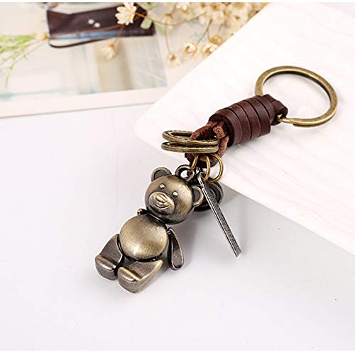 Funny live Brown Leather Keychain Alloy Cute Bear Personalized Key Fob Key… - Image 3