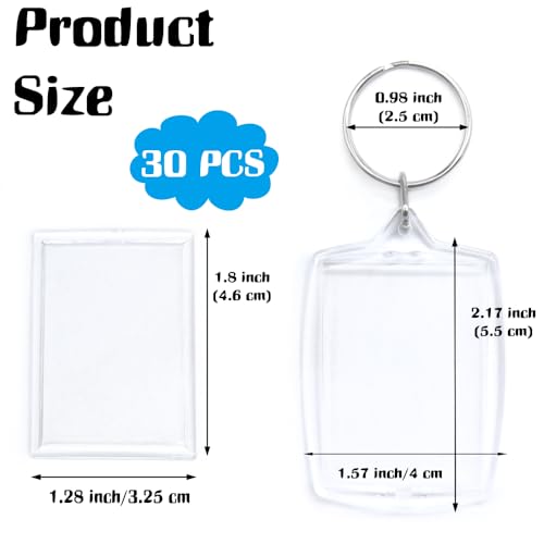 Baaxxango 30 pcs Acrylic Photo Frame Keyring,2.16 x 1.5 Inch/5.5 x 4… - Image 2