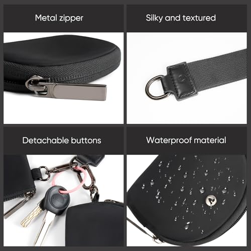 KeyChain Wallet Wristlet Wallets For Women Mini Zip Dual Pouch Wristlet (black+black) - Image 4