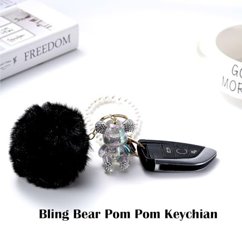 YOU WIZV Teddy Bear Keychain, Cute Bling Keychains for Women and Puff… - Image 5