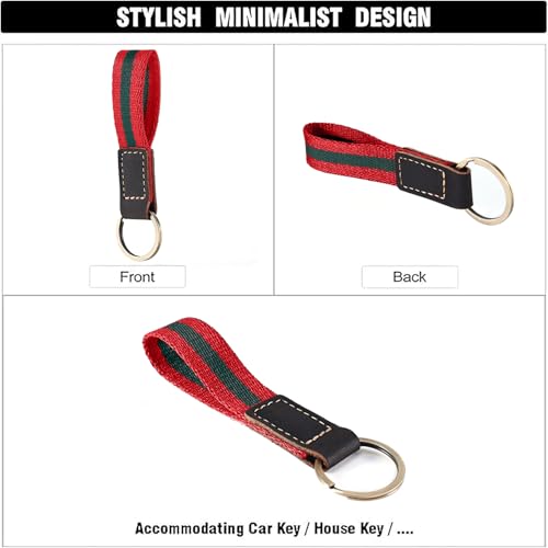 UpLook Nylon & Leather Key Chain, Striped Lanyard Keychain with 3 Key… - Image 5