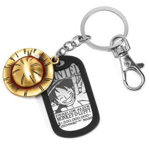 Weeb Keychains One Piece Keychain with Straw Hat & Metal Dog Tag