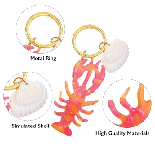 PERSONFUN Coral Pink Lobster Keychain with Shell Charm, Gold Metal Ring, 3.93… - Image 3
