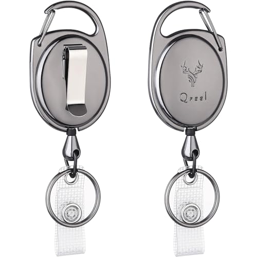QREEL Heavy Duty Badge Reel, Metal Retractable Keychain, Steel Cord Retractable Badge…