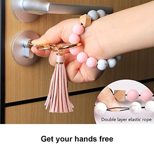 UpUDo Keychain Bracelet Wristlet, Silicone Beaded Key Ring Bracelet, Elastic Keyring Bangle… - Image 4
