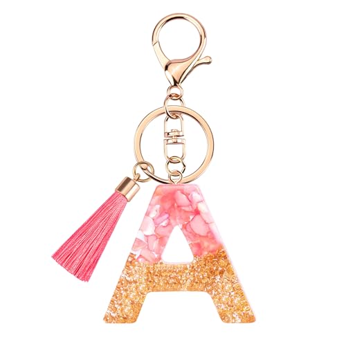 Suweibuke Cute Pink Key Chains for Women Girls, Initial Letter Keychains with…