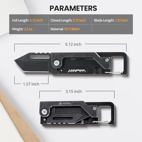 edcfans Keychain Knife, Carabiner Multitool, Tanto Pocket Knife with Key Clip, Box… - Image 6