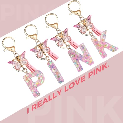 Fmeida Keychains for Women Cute Resin Letter Keychain Pink Initial Keychains for… - Image 5