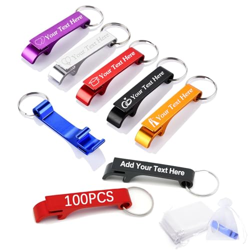 BEXOA EDC 100pcs Personalized Custom Bottle Opener Keychain Engraved Logo/Text Bulk Customized…