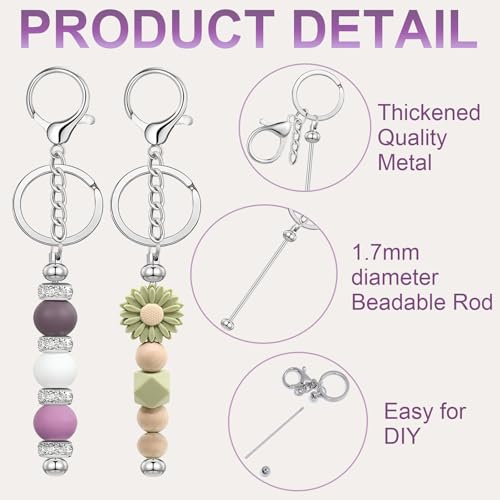 YUESEK 20/40pcs Beadable Keychain Bars Bulk Blank Creative Cute Keychains Bar for… - Image 2