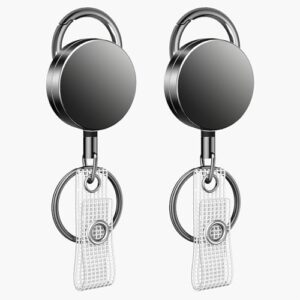 2 Pack Round Metal Retractable Keychain Heavy Duty Retractable Badge Reel for…