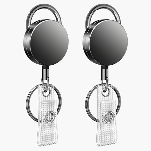 2 Pack Round Metal Retractable Keychain Heavy Duty Retractable Badge Reel for…
