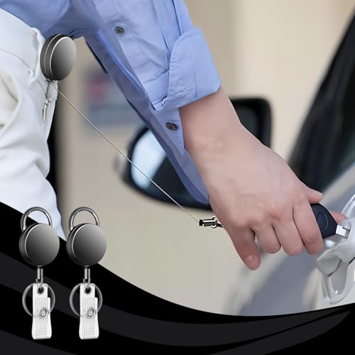 2 Pack Round Metal Retractable Keychain Heavy Duty Retractable Badge Reel for… - Image 4
