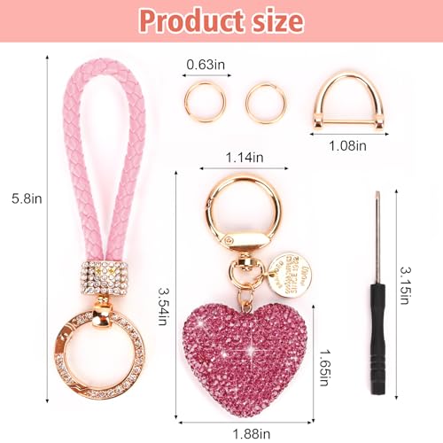 Car Keychain for Women with Rhinestone Heart Shape Bling Girl Cute Keychain… - Image 4