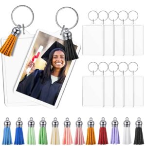Henoyso 12 Sets Acrylic Photo Frame Keychain with Tassels, Insert Rectangle Blanks…