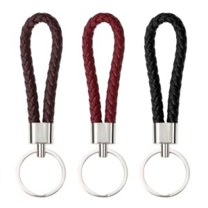 PPhtony Braided Leather Key Fob Car Keychain Ring Woven Strap Keychain Accessories…