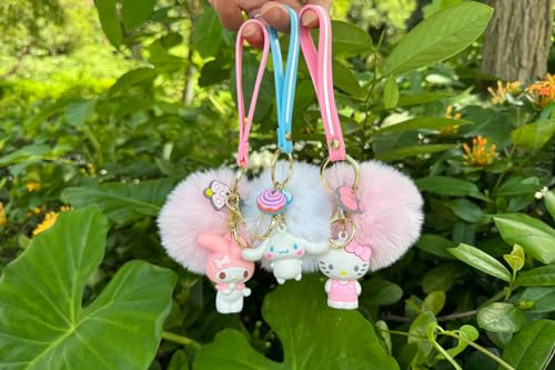 PaPiJoJo Cute Keychains for Women/Girls, Kawaii Pom Pom Fuzzy Key Chain Accessories… - Image 3