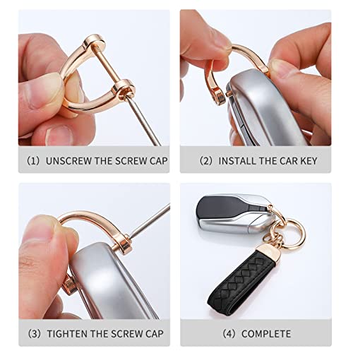 Genuine Leather Car Keychain, Handmade Knit Sheepskin Key chains for Women, Universal… - Image 4