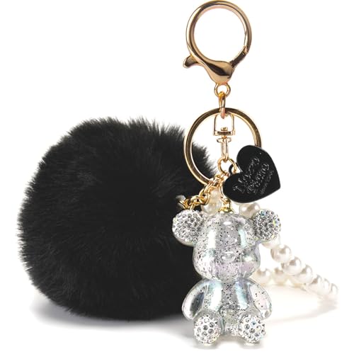 YOU WIZV Teddy Bear Keychain, Cute Bling Keychains for Women and Puff…