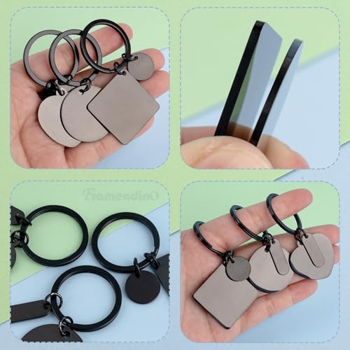 Framendino, 30 Pack Black Engravable Keychains Blank Laser Engraving Metal Key Ring… - Image 3