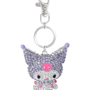 Sanrio Kuromi Keychain Official License, White and Purple Pave Crystal Kuromi Charm…