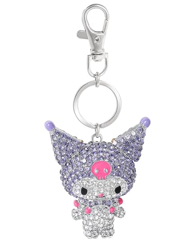 Sanrio Kuromi Keychain Official License, White and Purple Pave Crystal Kuromi Charm…