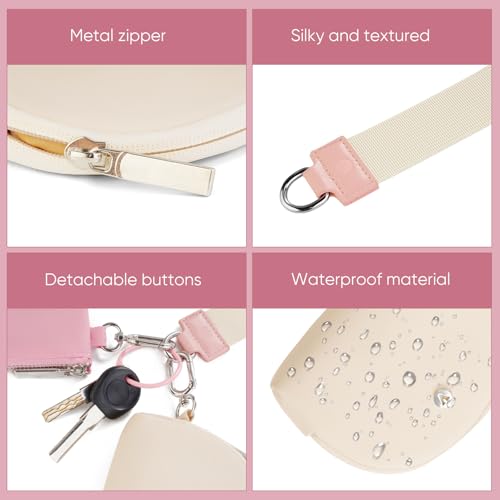 KeyChain Wallet Wristlet Wallets For Women Mini Zip Dual Pouch Wristlet (pink+white) - Image 4