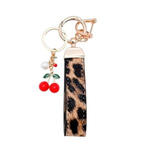 Angyape Leather Keychain Wristlet Cherry Charms Car Keychain for Women Bag Purse…
