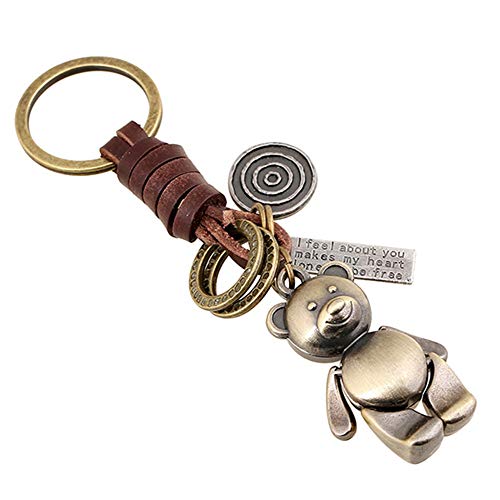 Funny live Brown Leather Keychain Alloy Cute Bear Personalized Key Fob Key…