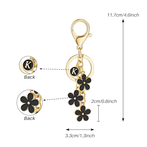SELOVO Key Chain for Women Black Flower Letter K Initial Keychain - Image 4