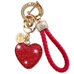 Cute Heart Keychain Red Wristlet Keychains For Women Girls Bling Key Chain…