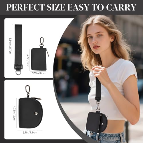 KeyChain Wallet Wristlet Wallets For Women Mini Zip Dual Pouch Wristlet (black+black) - Image 2