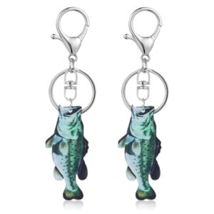 Sorcristy 2PCS Fish Keychain Bass Fishing Key Chain Cool Creative Acrylic 2d…
