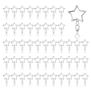 50 Pcs Silver Star Shaped Spring Snap Keychain with Chain Hanging Buckle…