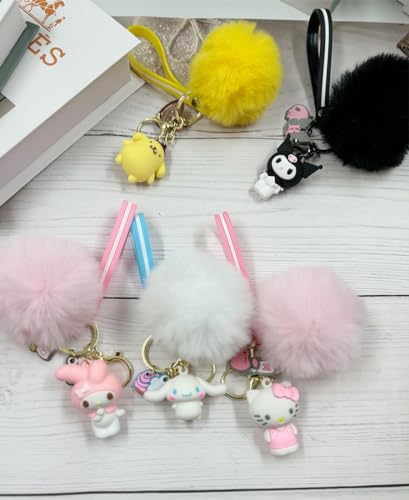PaPiJoJo Cute Keychains for Women/Girls, Kawaii Pom Pom Fuzzy Key Chain Accessories… - Image 7