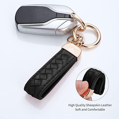 Genuine Leather Car Keychain, Handmade Knit Sheepskin Key chains for Women, Universal… - Image 2