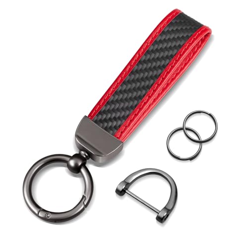 Real Carbon Fiber Keychain,Minimalist Leather Edges,Car Key Fob Chain Holder,Keychains Replacement,Keychains for…