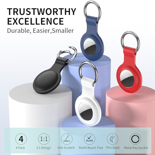 Compatible with AirTag Holder Case Keychain 4 Pack,Silicone Key Chain Ring Cases… - Image 2