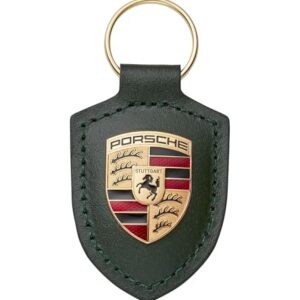 Porsche Leather Crest Key Ring in Oak Green Metallic