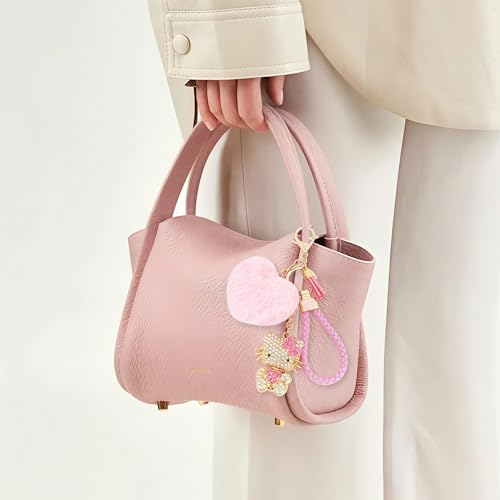 Cute Bling Rhinestone Keychain Gift with Poom Poom Plush Ball Tassel Ornament… - Image 5