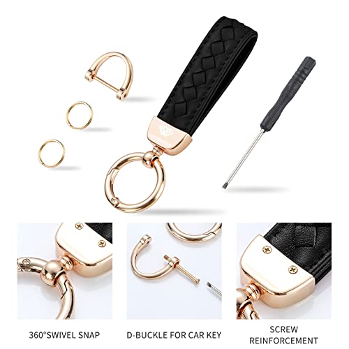 Genuine Leather Car Keychain, Handmade Knit Sheepskin Key chains for Women, Universal… - Image 3