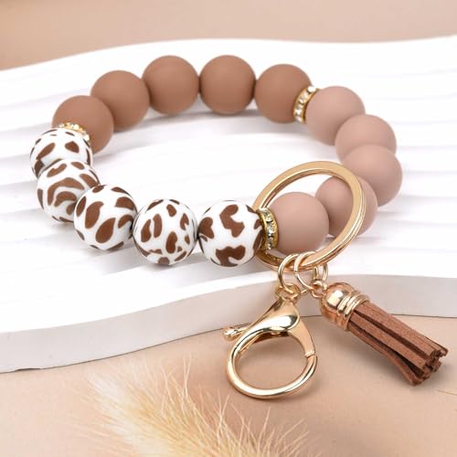BAOSIWA Silicone Beaded Keychain Wristlet Key Ring Bracelet Cute Coffee Car Key… - Image 3