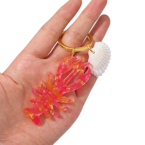 PERSONFUN Coral Pink Lobster Keychain with Shell Charm, Gold Metal Ring, 3.93… - Image 4